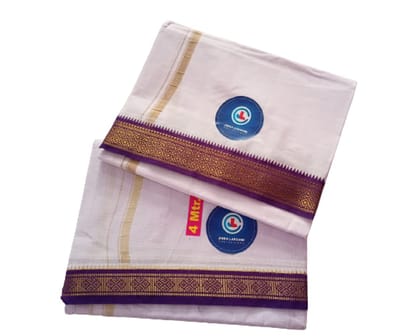 Jinka Lakshmi Collections Combo White Cotton Dhoti With Big Borders 4 Meters Unstitched Pack of 2 (Multicolor-3)