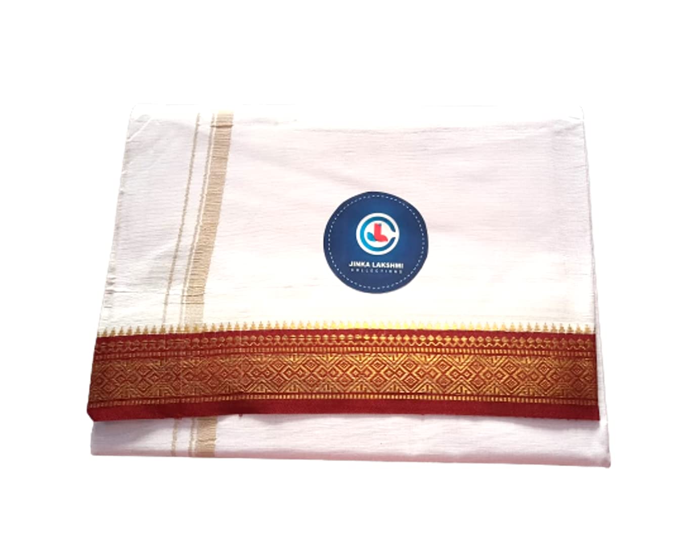 Jinka Lakshmi Collections 100% Handloom White Cotton Dhoti With Big Borders 4 Meters Unstitched Pack of 2 (Multicolor-3)