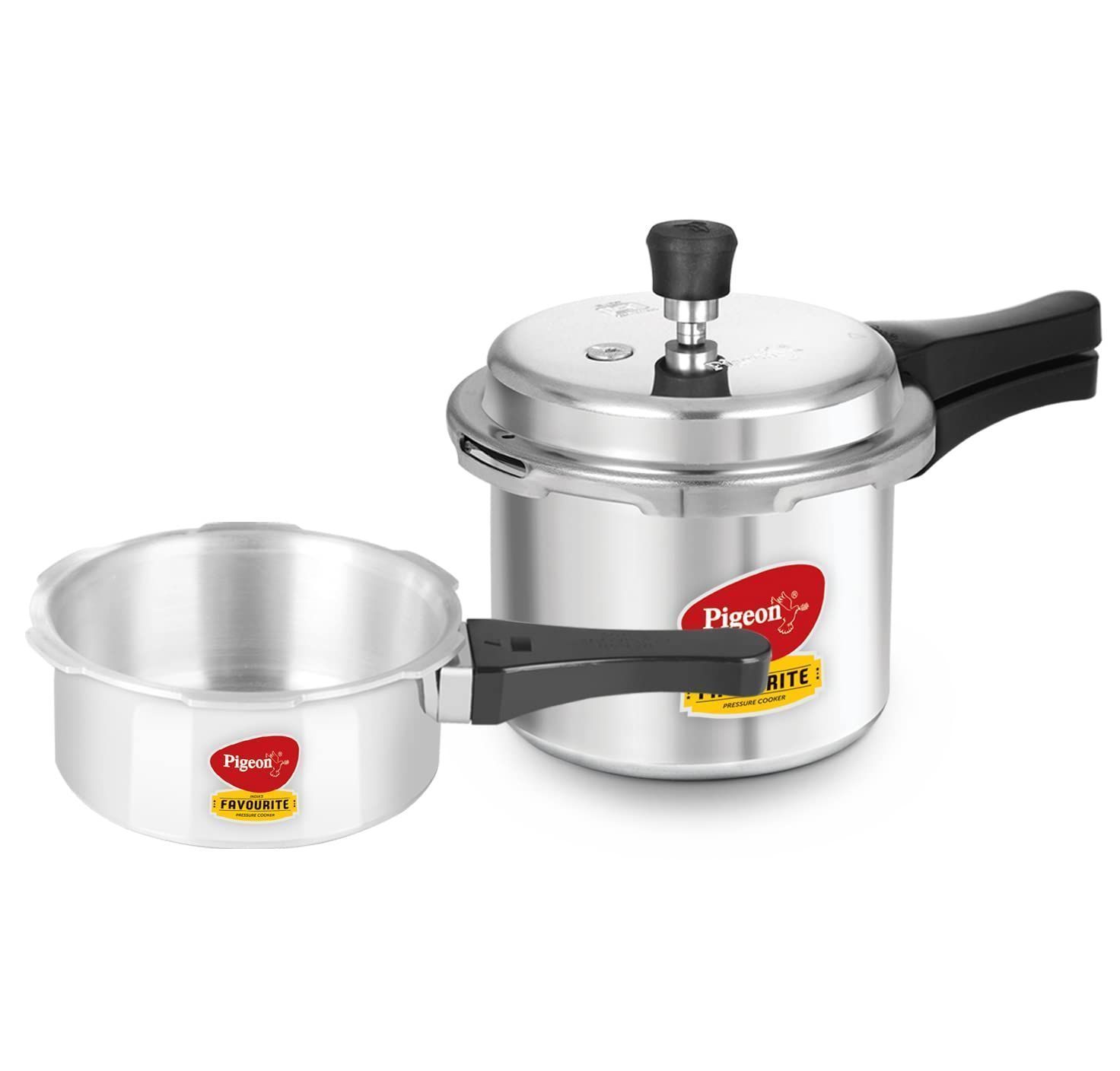 Pigeon By Stovekraft Favourite Aluminium Pressure Cooker Mini Combo with Outer Lid 2, 3 Litre Capacity for Healthy Cooking (Silver)