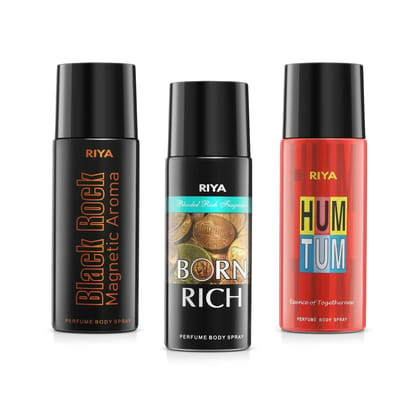 Riya Black Rock And Born Rich And Hum Tum Body Spray Deodorant For Unisex 150 Ml Each