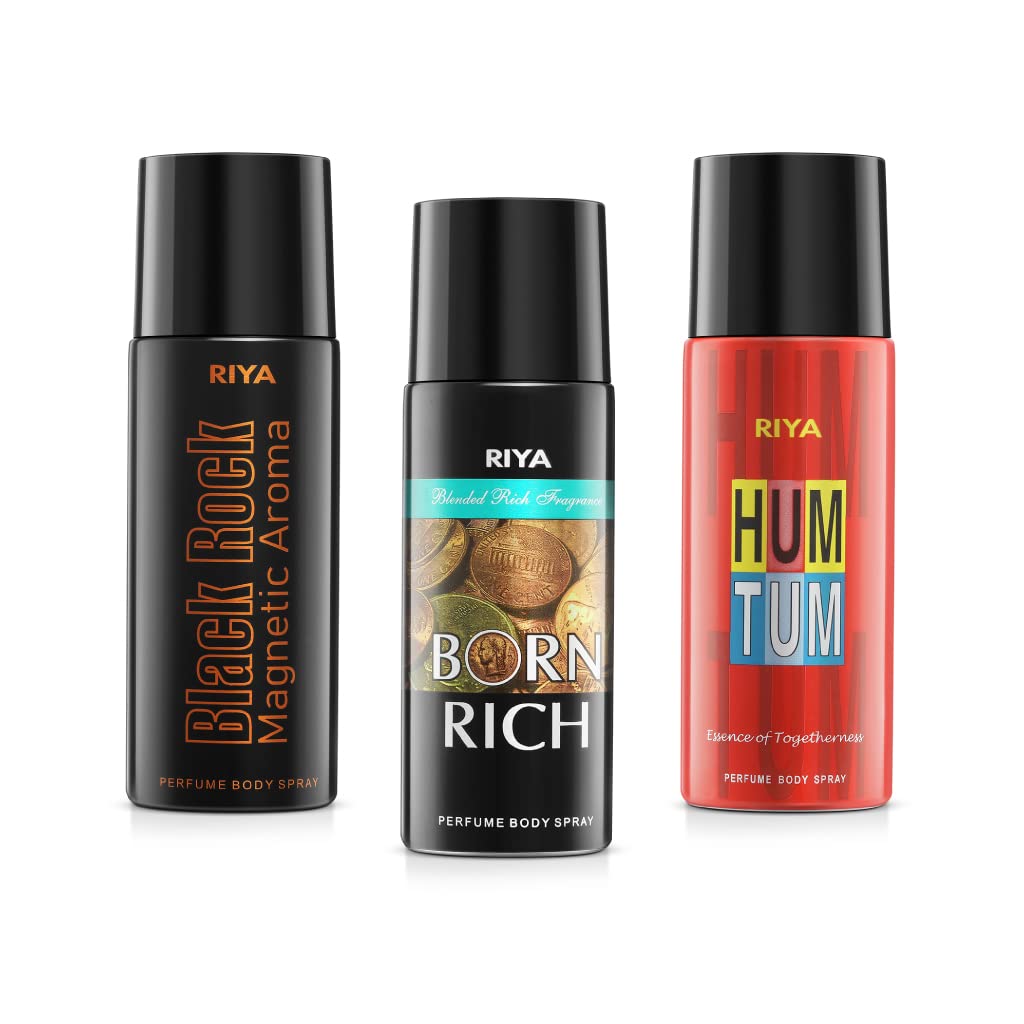 Riya Black Rock And Born Rich And Hum Tum Body Spray Deodorant For Unisex 150 Ml Each