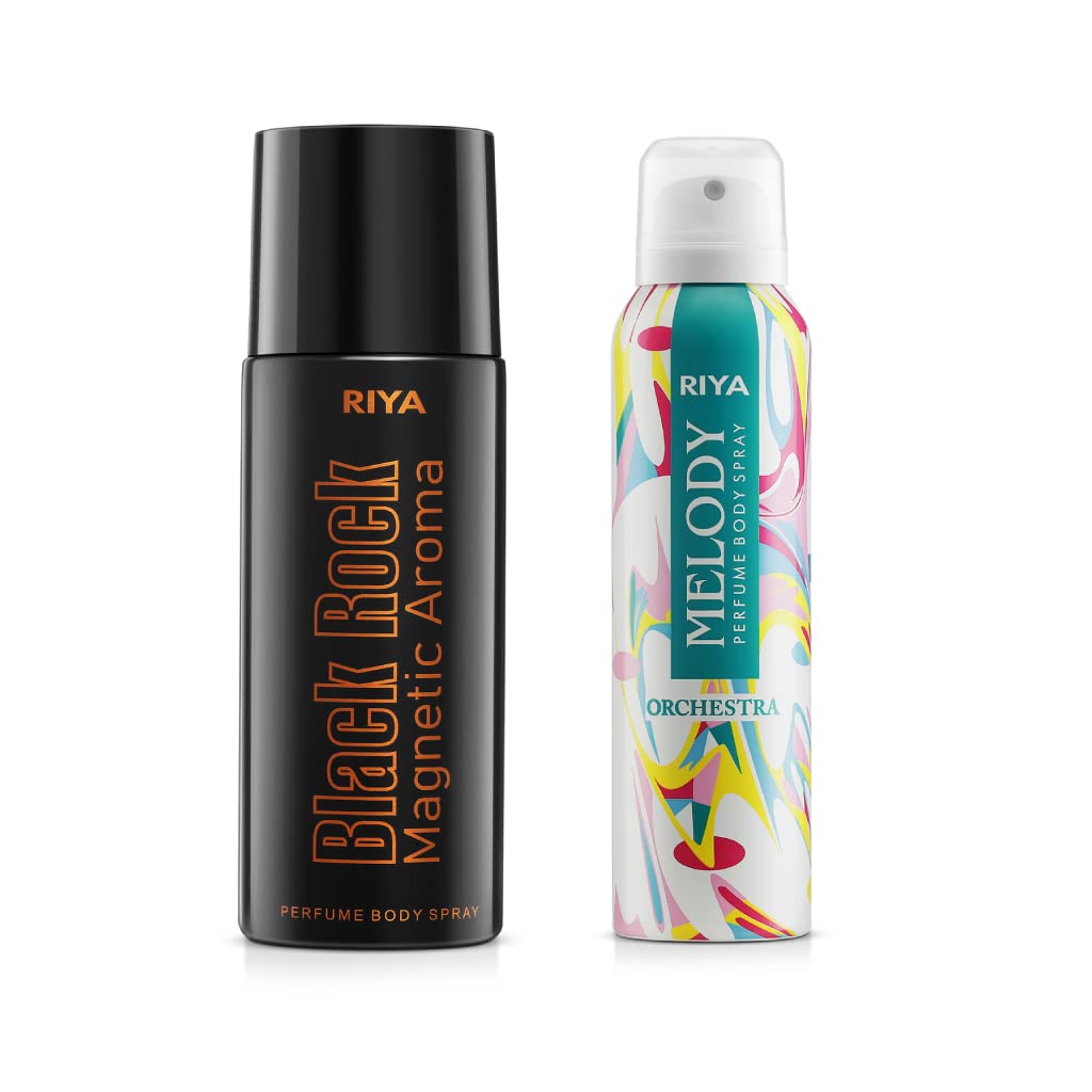 Riya Black Rock And Melody Orchestra Body Spray Deodorant For Unisex Pack Of 2 150 Ml Each