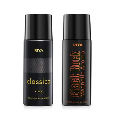 Riya Classico And Black Rock Body Spray Deodorant For Man Pack Of 2 150 Ml Each