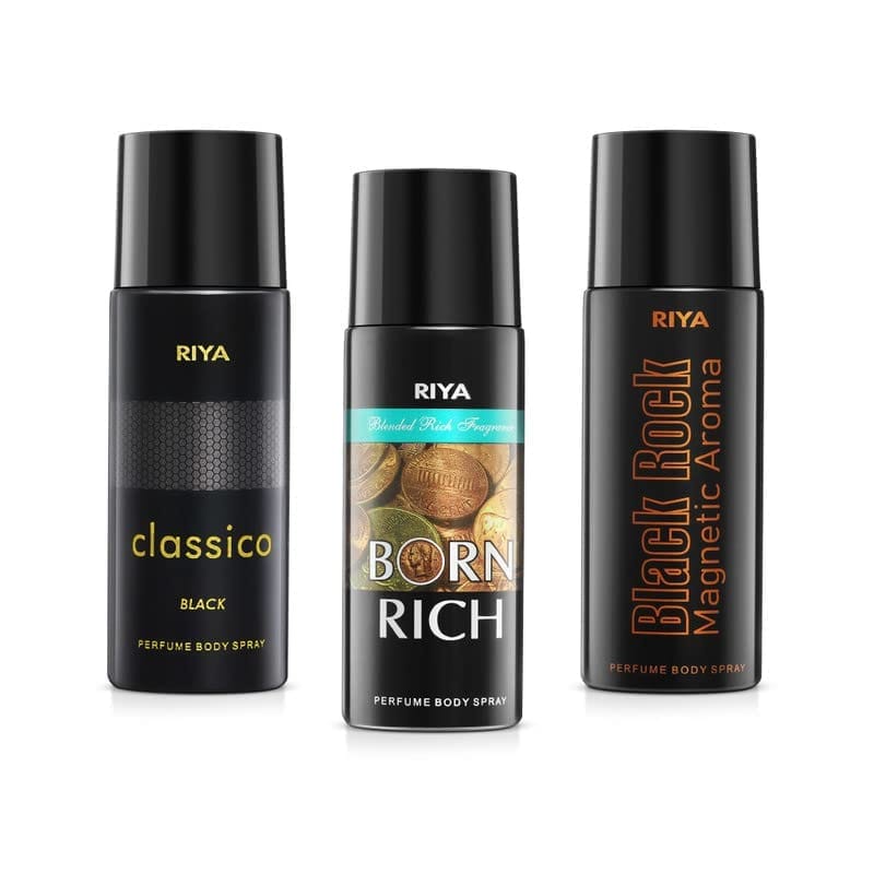 Riya Classico And Born Rich And Black Rock Body Spray Deodorant For Man Pack Of 3