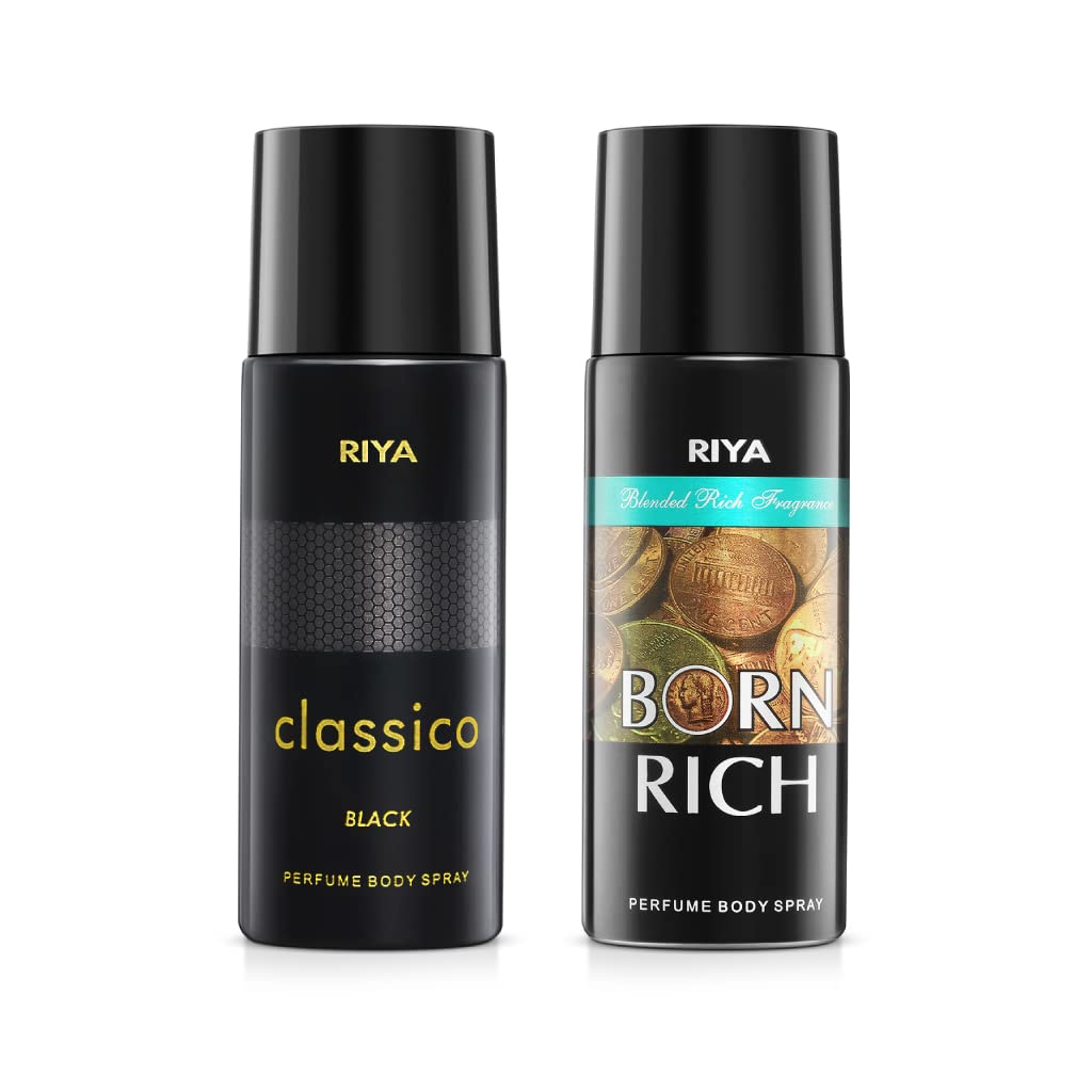 Riya Classico And Born Rich Body Spray Deodorant For Man Pack Of 2 150 Ml Each