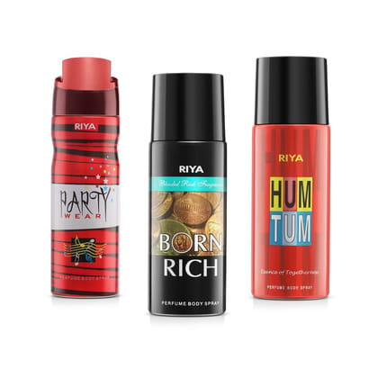 Riya Women And Born Rich And Hum Tum Body Spray Deodorant For Unisex Pack Of 3