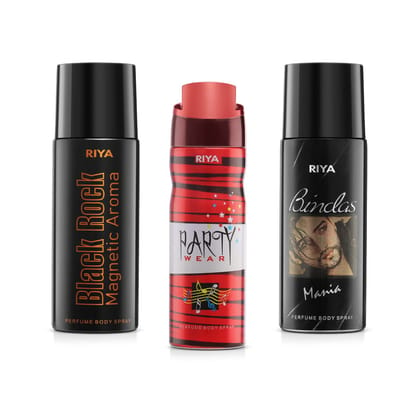 Riya Black Rock And Women And Bindas Body Spray Deodorant For Unisex Pack Of 3