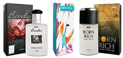 Riya Melody, Bindas and Born Rich Perfume, Combo of 3, 30ml. Each