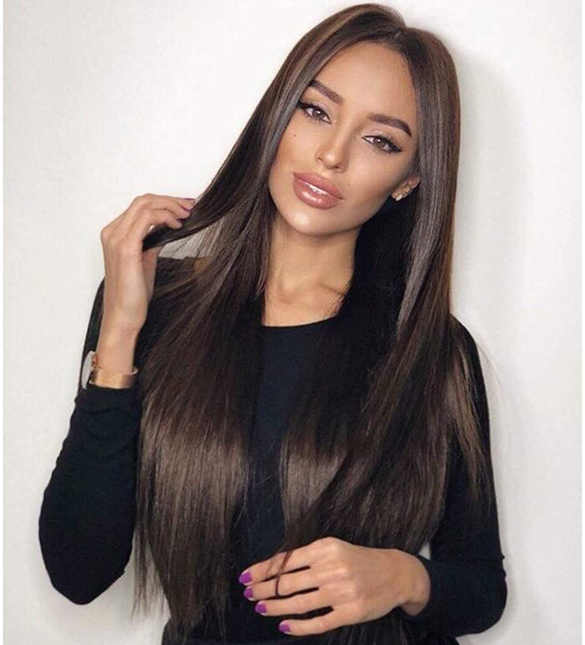 Akashkrishna Hairs Synthetic Hair Wig For Women Full Head Women's Wig Dark Brown Natural Long Straight Hair Wig For Women/Girls