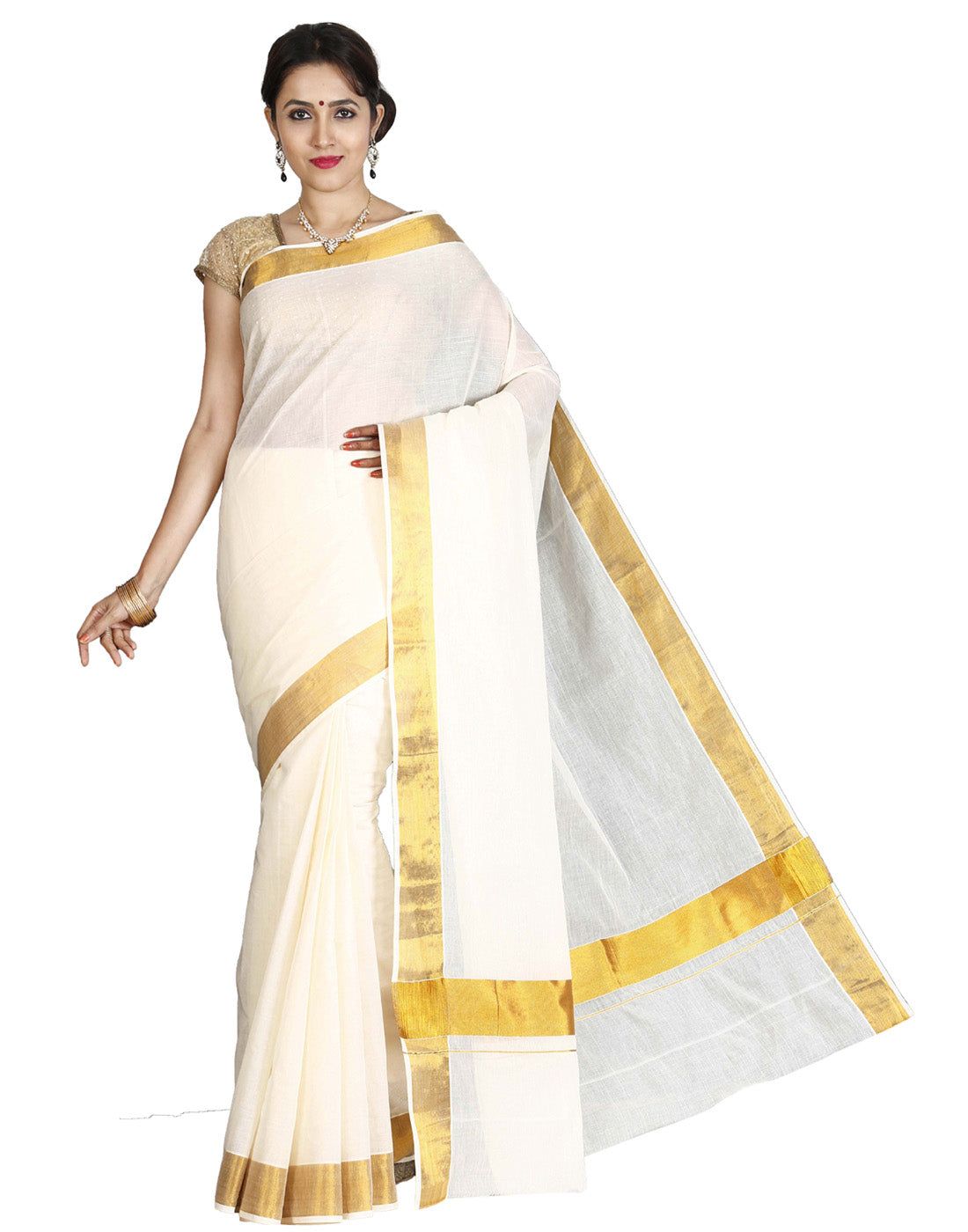 Kerala Plain Kasavu Saree