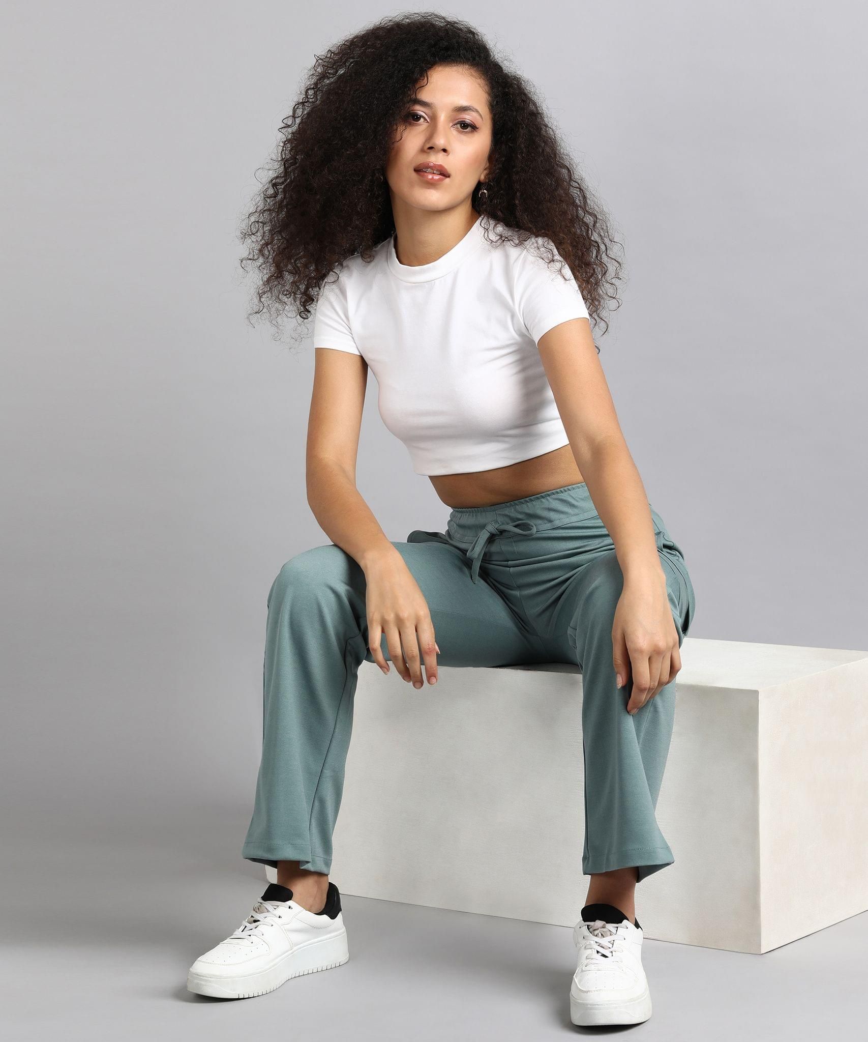 Glossia Fashion Cascade Green Casual Flared Parallel Cargo Trousers for Women - 82699