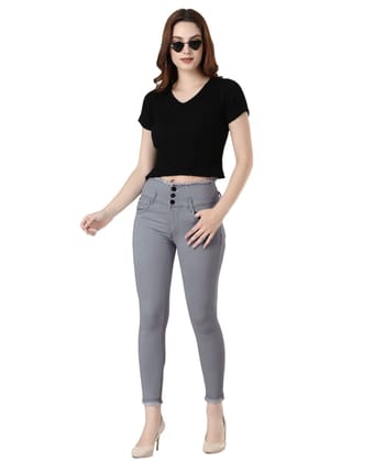 Grey Broadbelt Skinny Ankle Frayed Hem Jeans-1088