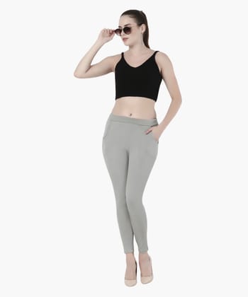Glossia Fashion Quill Grey High Rise Formal Tapered Cigarette Trousers for Women - 82642