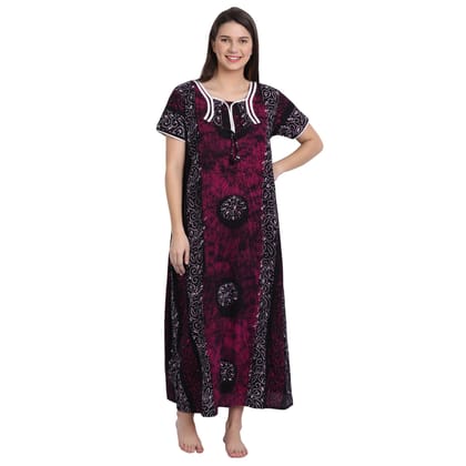 Cotton Batik Printed Maxi Nighty, Purple