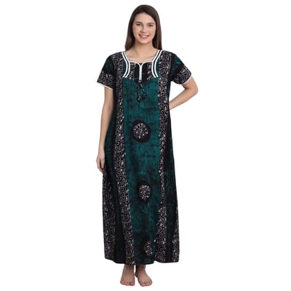 Cotton Batik Printed Maxi Nighty, Green