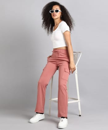 Glossia Fashion Dusty  Pink Casual Flared Parallel Cargo Trousers for Women - 82699