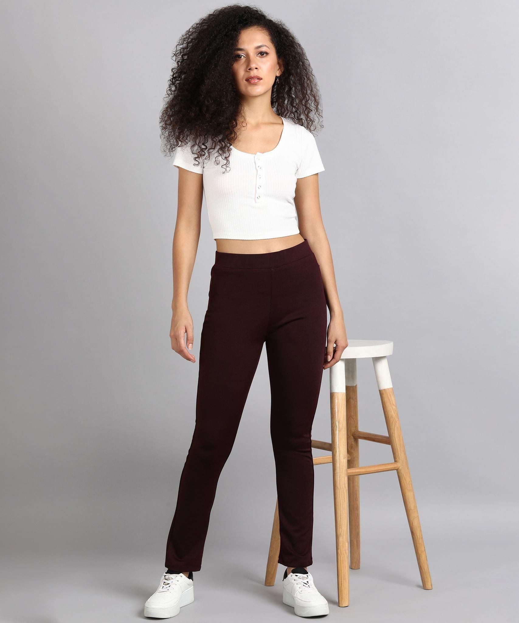 Glossia Fashion Maroon High Rise Formal Tapered Cigarette Trousers for Women - 82674