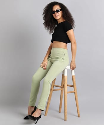 Glossia Fashion Green Mist High Rise Formal Tapered Cigarette Trousers for Women - 82674