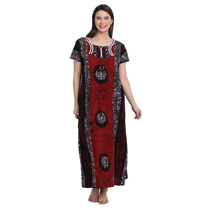 Cotton Batik Printed Maxi Nighty, Red