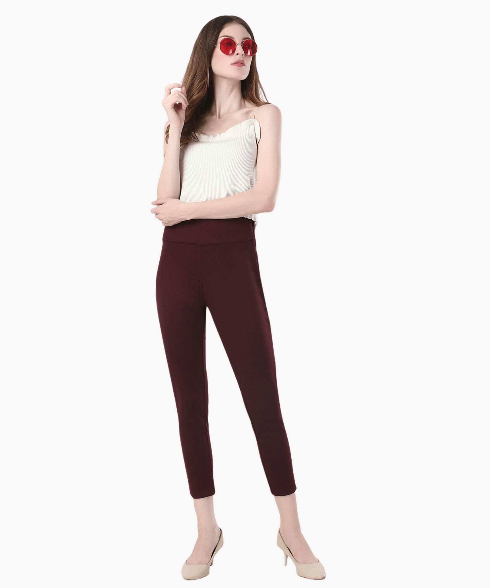 Glossia Fashion Maroon Formal Tapered Cigarette Trousers for Women - 82650