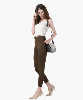 Glossia Fashion Mehndi Formal Tapered Cigarette Trousers for Women - 82650