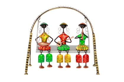 Three musician girls jhula table decor metal handicraft