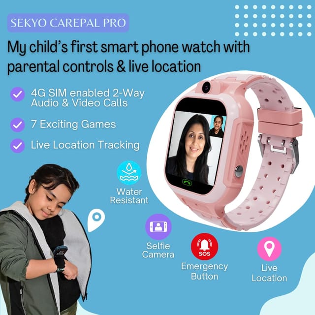 Buy sekyo Carepal Pro 4G Smartwatch for Kids, Video Calling, Voice Chat,  AGPS/LBS Location Tracking, SOS, Geo Fencing, Remote Monitoring for Kids  Safety, Smart Watch for Kids Girls Boys (blue) Online at