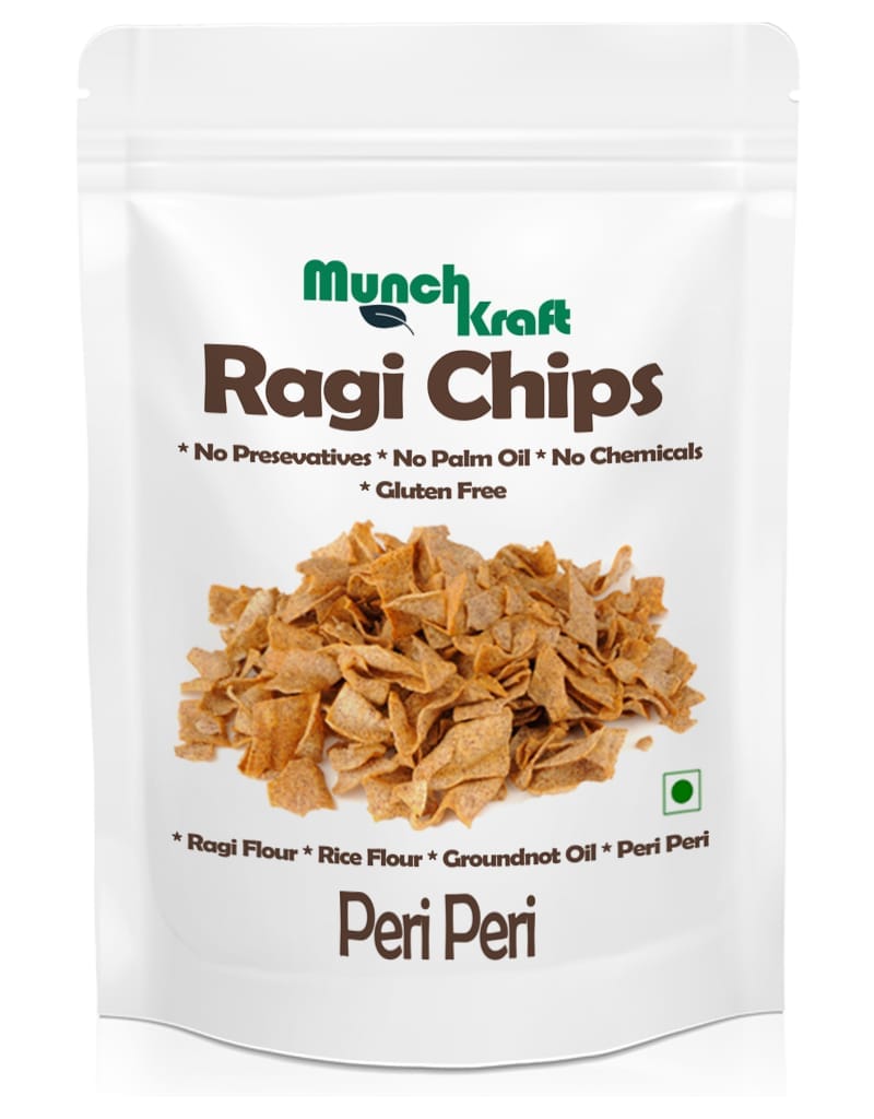 MunchKraft Chips | Ragi Chips | Peri Peri | Pack of 3 (90 g each) | No Palm Oil | No Chemicals | Healthy Snack