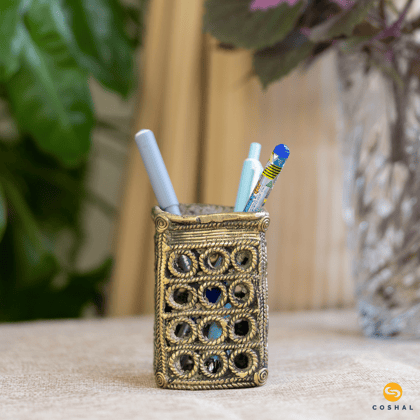 Pen Stand | Dhokra Brass Art | Best for Homes and Offices | Coshal | CD08