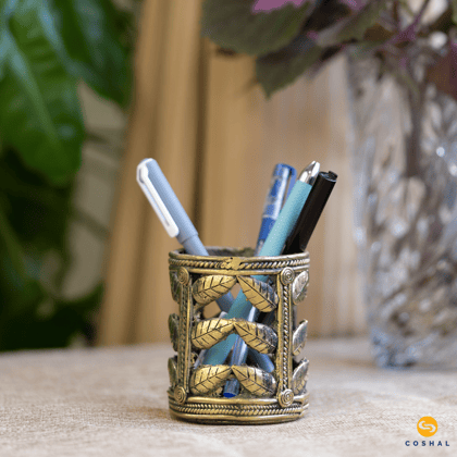 Pen Stand | Dhokra Brass Art | Best for Homes and Offices | Coshal | CD09