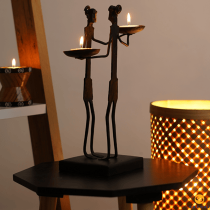 Wrought Iron tribal  couple candle stand | Coshal | CI37