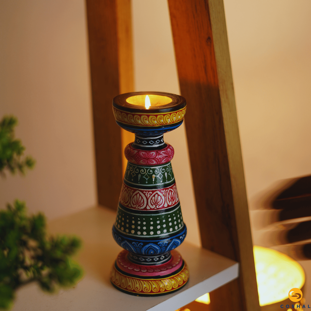 Handmade Wooden Pattachitra Candle Stand | Coshal | OD59