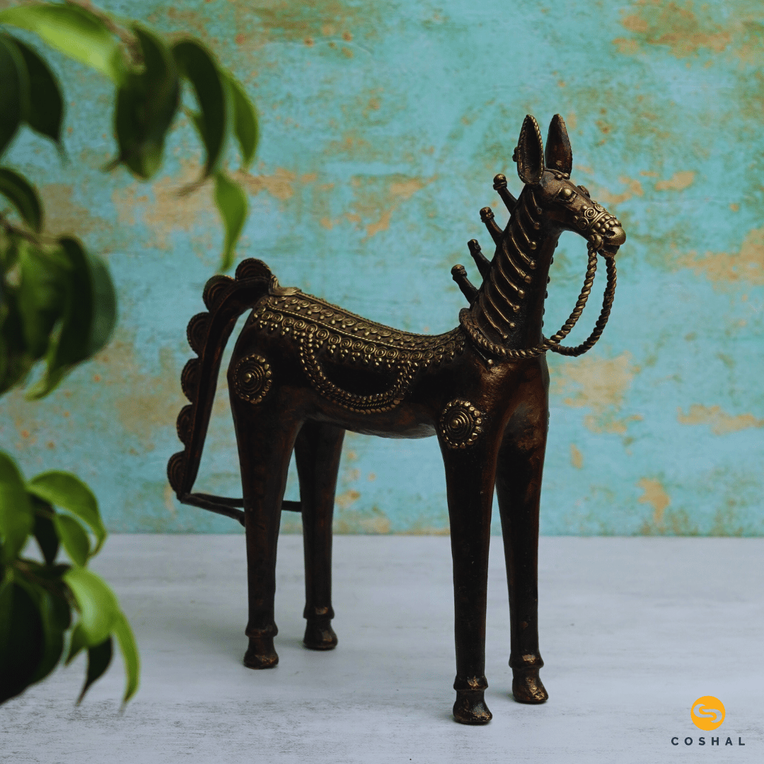 Brass Metal Standing Horse | Best for table decor | Bastar Dhokra Art | Room Decor | Coshal | CD81