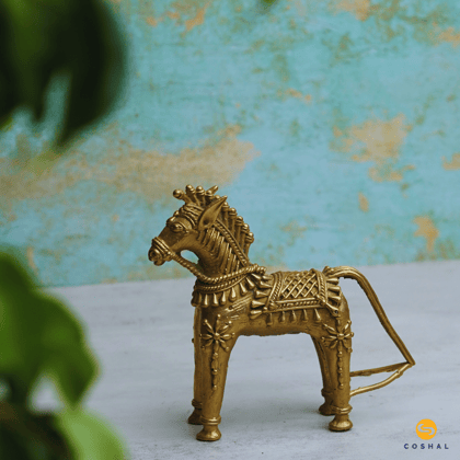 Golden Brass Horse | Best for table decor |  Bastar Dhokra Art | Room Decor | Coshal |CD70