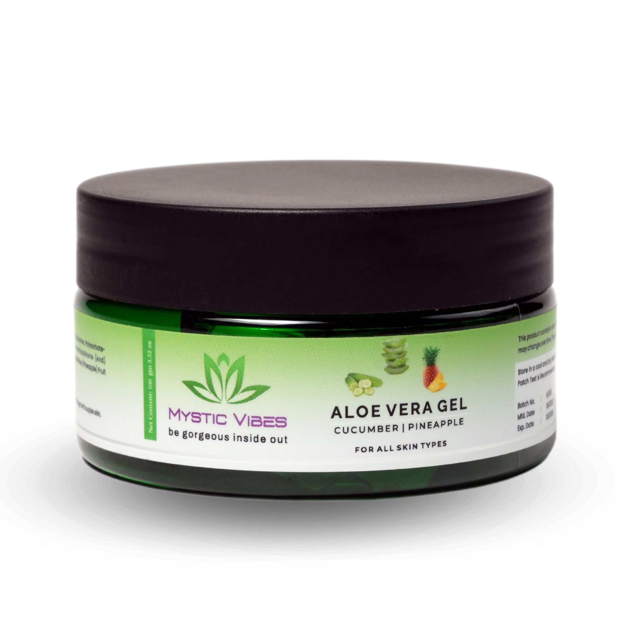 Mystic Vibes Aloe Vera Gel, with Aloe Vera, Pineapple, and Cucumber for Skin and Hair - 100 gm…