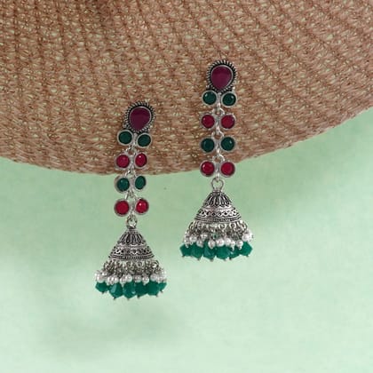 Neeara Fashion's Multicolor Handcrafted Oxidised Drop Jhumkas Earrings with Beads and Stones