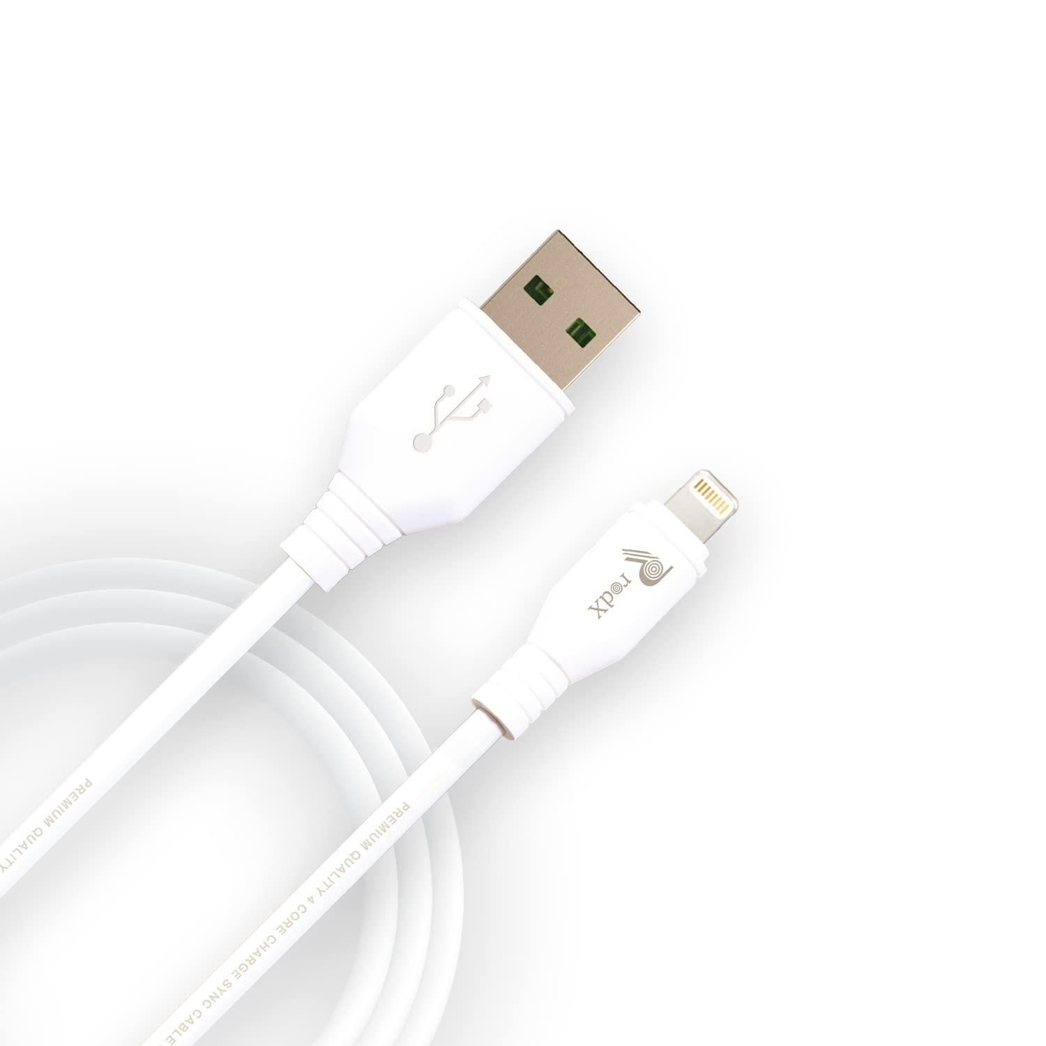 rodX 3A Charging Gold Plated 8 pin Lightning to USB PVC Charging Cable, Tinned Copper 4 Core, 480 Mbps Data Transmission Speed Compatible for iPhone, 4 feet 1.2 M Long (White Color)