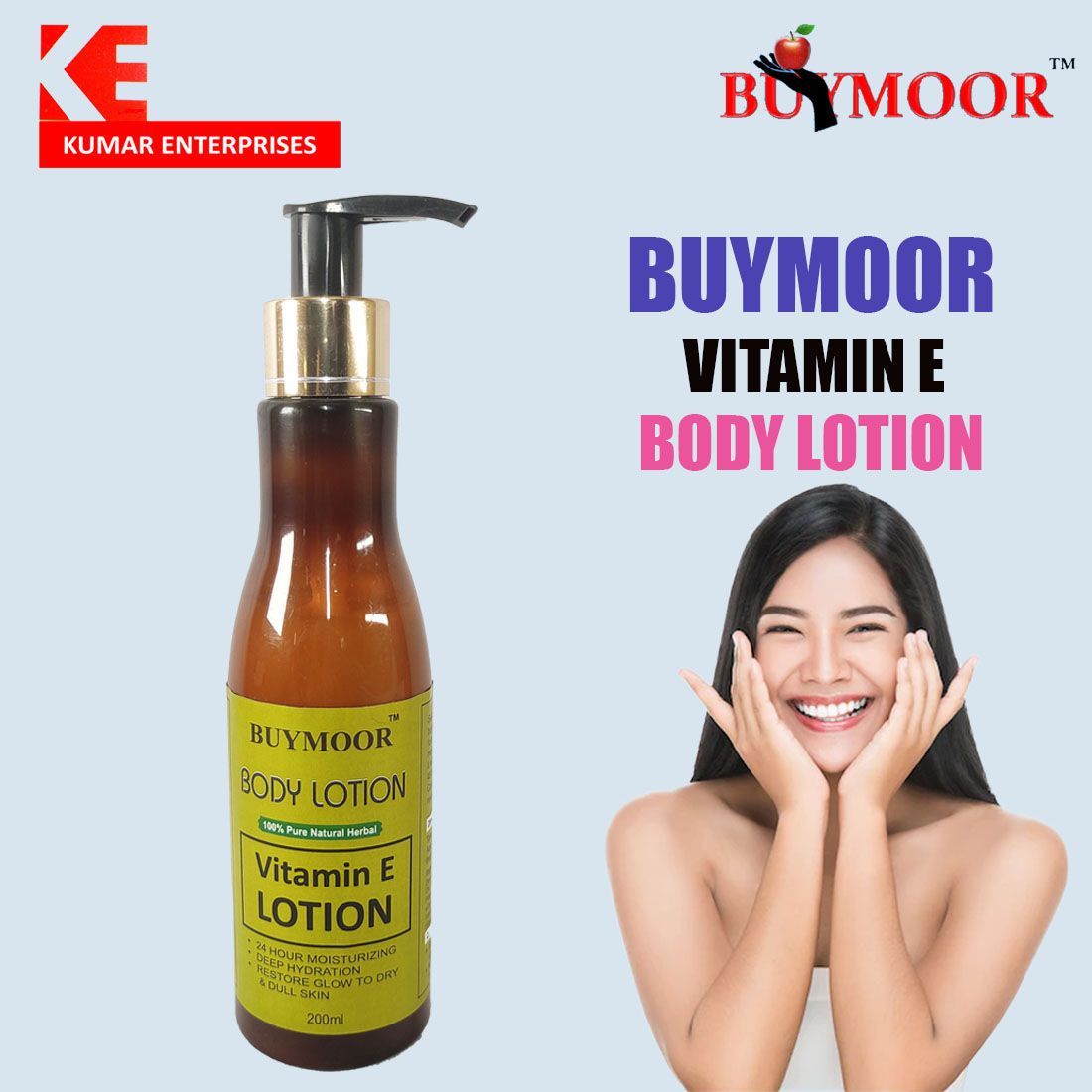 BUYMOOR Vitamin E Body lotion | 24 Hours Lightweight Moisturization | Makes Skin Soft & sliky | Absorbs Quickly | Zero Stickiness ( 200 ml )