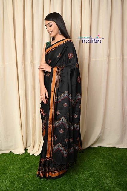 Stunning Black Colour Saree With Green Mina Touch Banarasi Beautiful Z –  garment villa