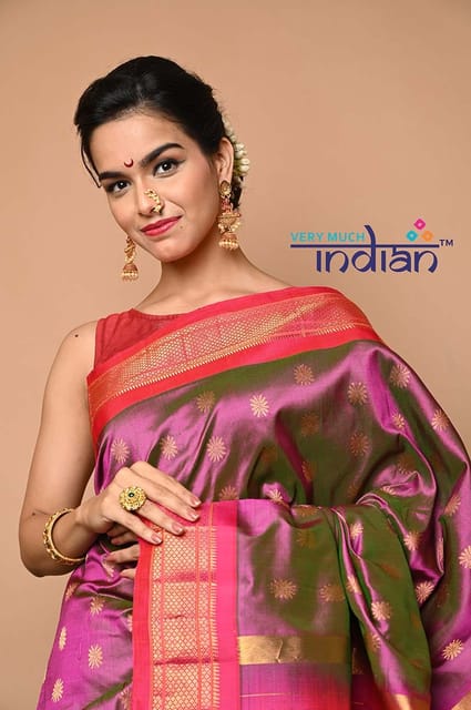 Old Rose Stripe Organza Saree With Golden Print And Border Organza_sarees -  BOVEEE - 3370538