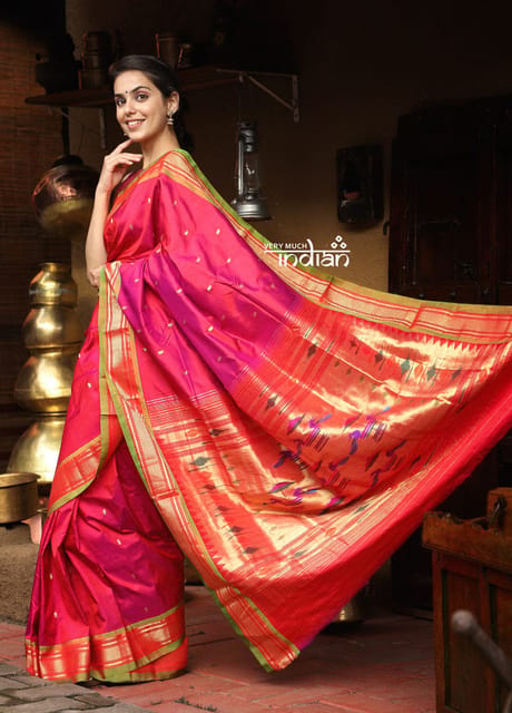 Red Paithani Silk Handloom Saree With Zari Work - Monastoor- Indian  ethnical dress collections with more than 1500+ fashionable indian  traditional dresses and ethnical jewelleries.