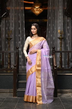 Violet Orchid With Golden Pallu Handwoven Pure Tissue Pure Linen Saree –  Dailybuyys