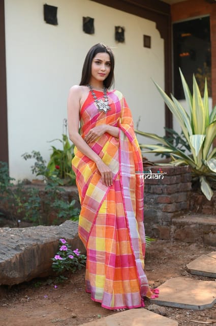 Pink Linen Saree with Batik | Bright pink saree | Linen sarees online – The  Phoenix Company