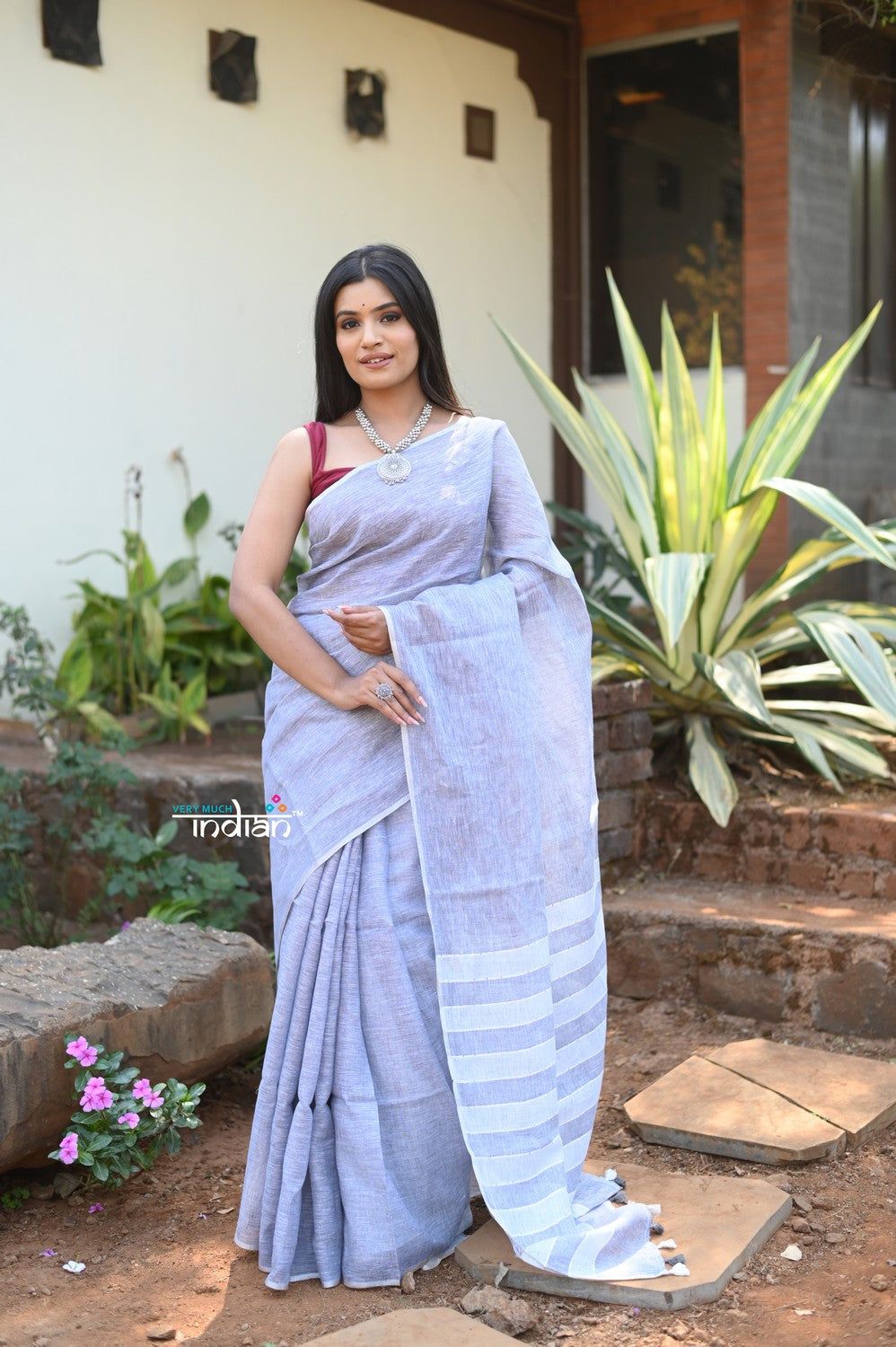 Old Lavender Woven Cotton Saree – MySilkLove