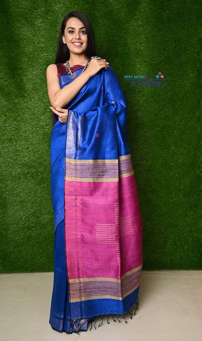 Buy Couture Mania_Handloom Women Cobalt Blue And Cyan Cotton Linen Blend  Pack Of 2 Combo - Bhagalpuri Saree With Running Unstiched Blouse Piece  Online at Best Prices in India - JioMart.