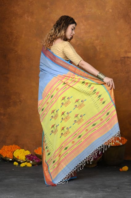 Buy Jijamata Border Pure Cotton Paithani Saree With Traditional Double  Pallu ~ Mustard Yellow - Very Much Indian – verymuchindian.com