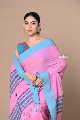 Rajsi ~ Handloom Pure Cotton Saree with Classic Border and Pallu~ Pink