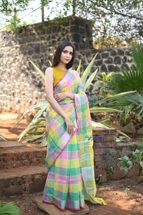 Pure Linen Saree With Sleek Border and Exclusive Design