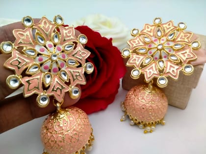 Stylish Ethnic Peach Color Gold Plated Jhumki Earrings for Women