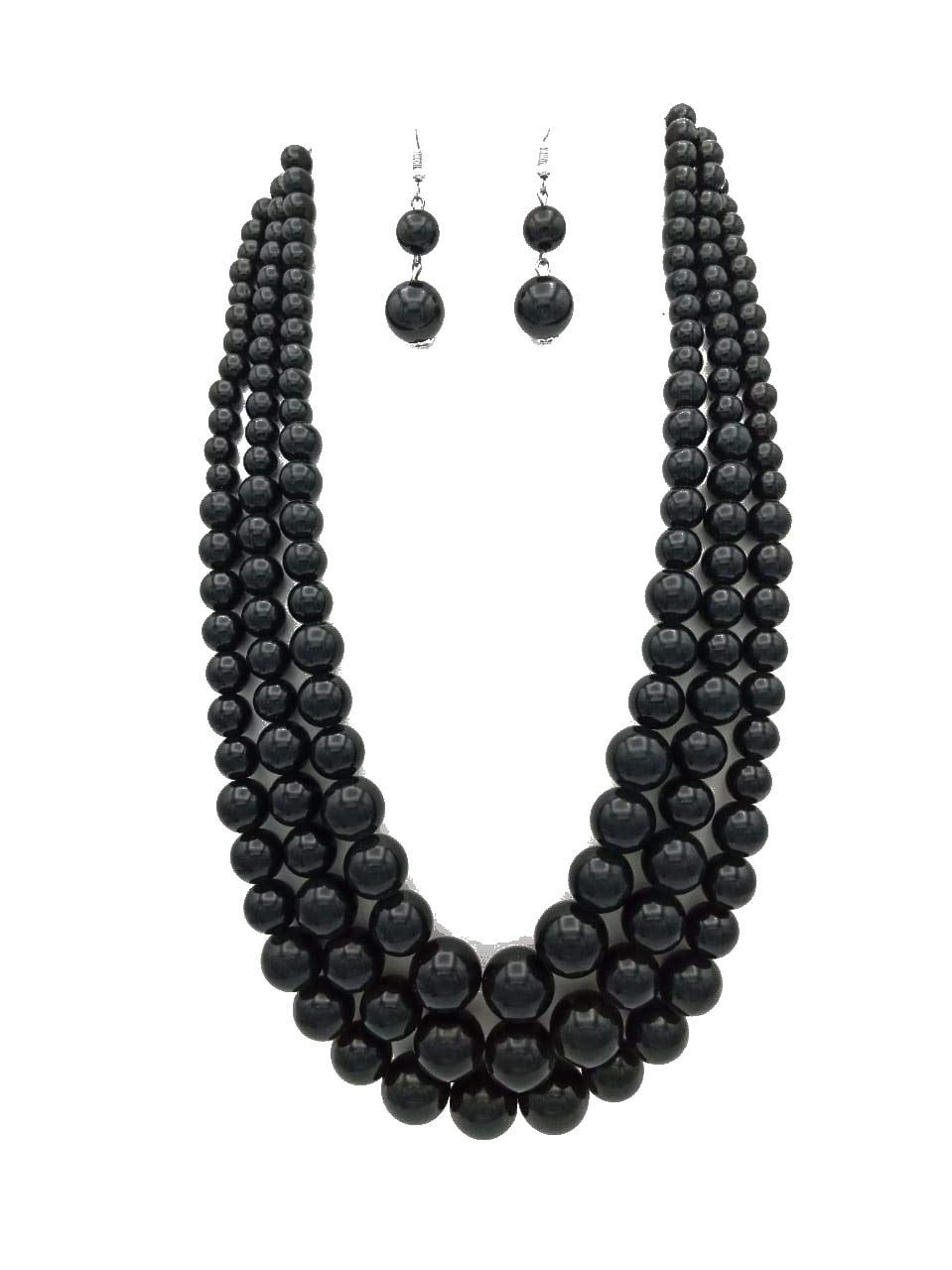 Fancy Three Layer Long Beads Necklace Set for Women And Girls